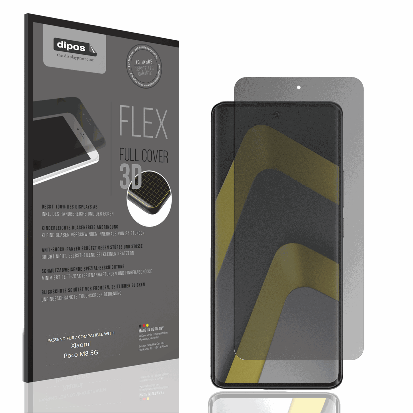 Blickschutzfolie von dipos passend für Xiaomi Poco M8 5G, 100% Displayabdeckung und blasenfreie Montage