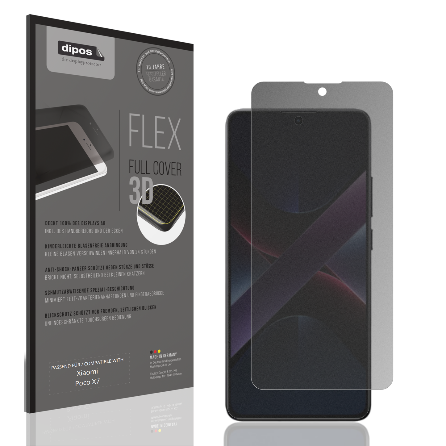 Blickschutzfolie von dipos passend für xiaomipoco x7, 100% Displayabdeckung und blasenfreie Montage
