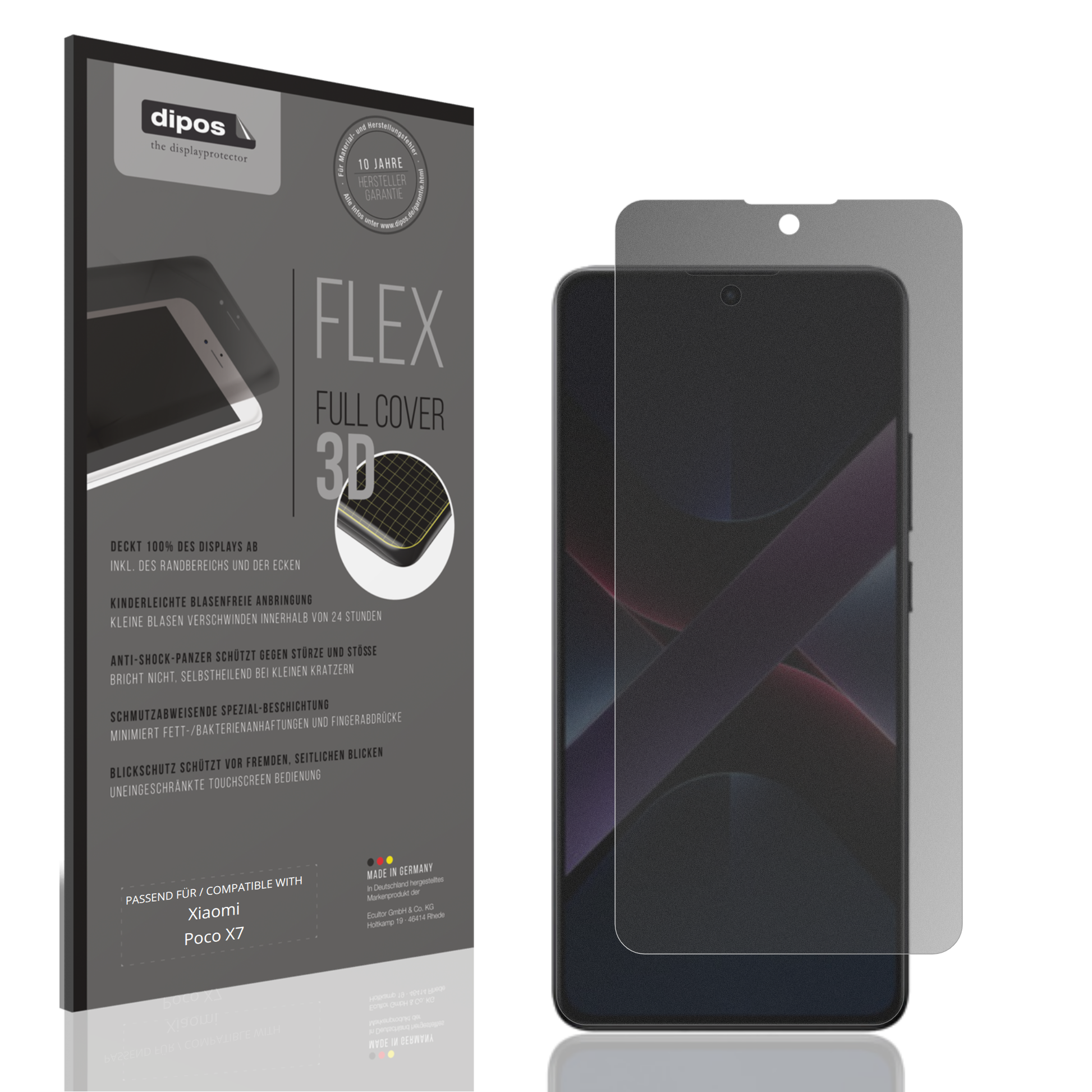 Blickschutzfolie von dipos passend für xiaomipoco x7, 100% Displayabdeckung und blasenfreie Montage