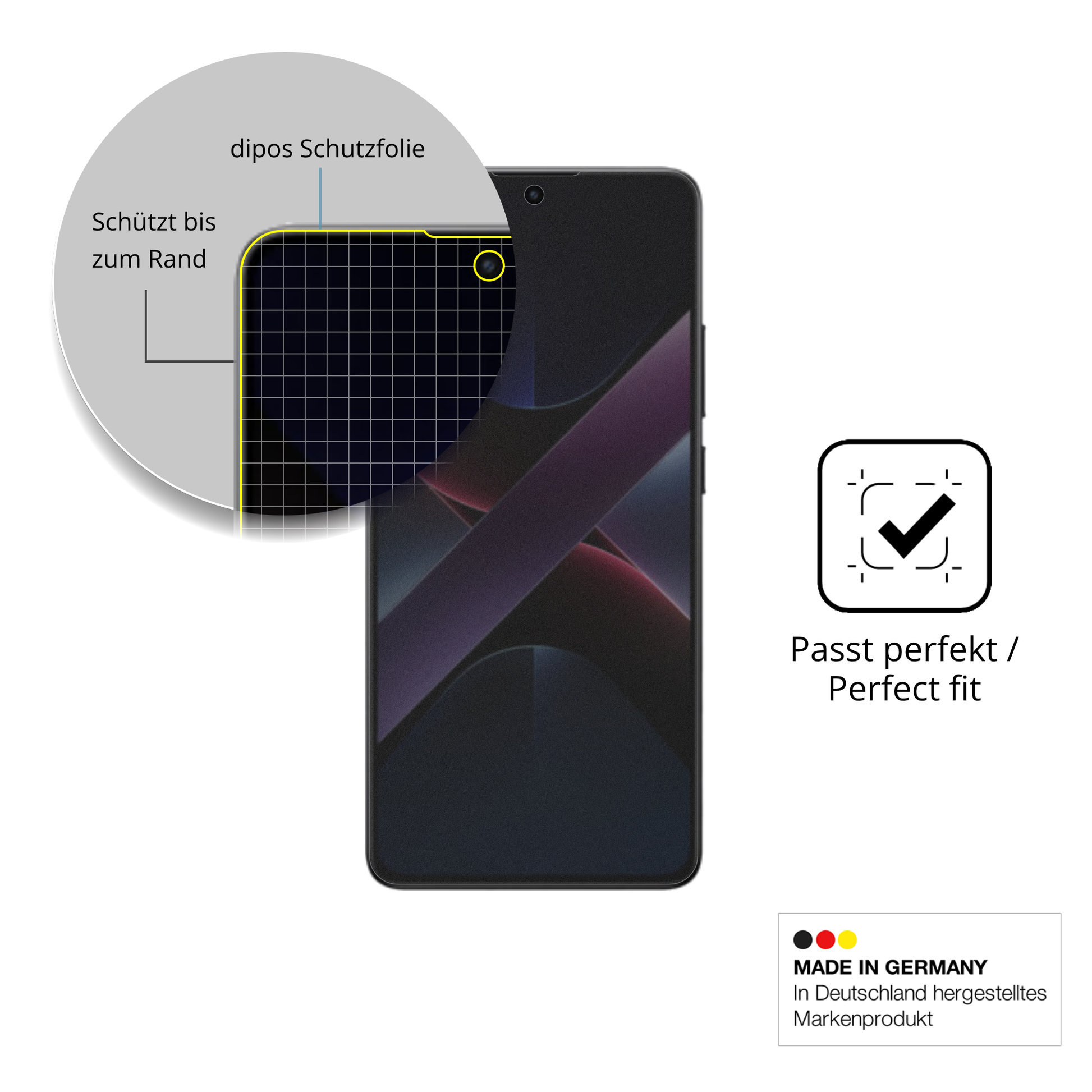Schutz gegen Kratzer auf dem xiaomipoco x7 Glas durch Schlüssel, Stöße gegen die Tischkante oder Stürze