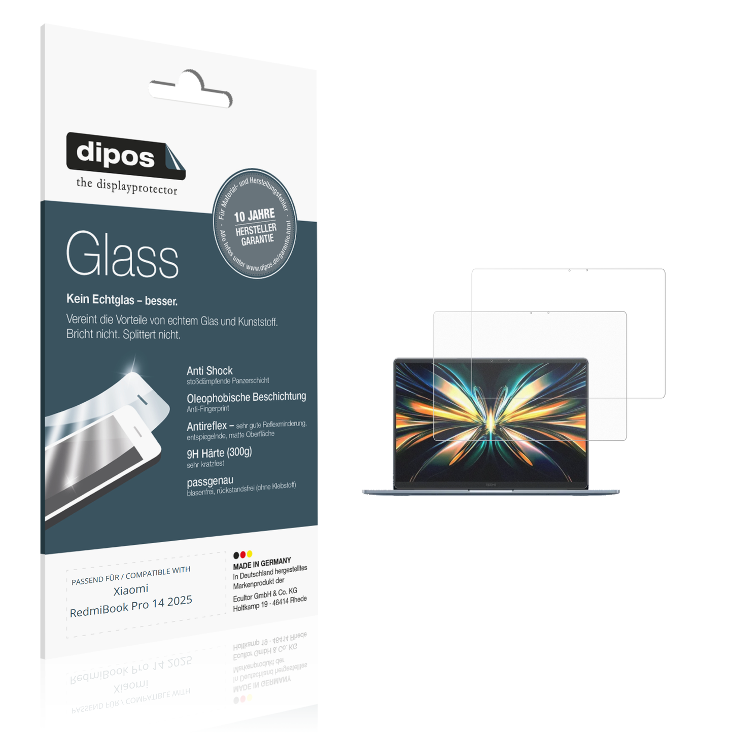 Matte Displayschutzfolie von dipos passend für Xiaomi RedmiBook Pro 14 2025, 9H kratzfest und blasenfrei montiert