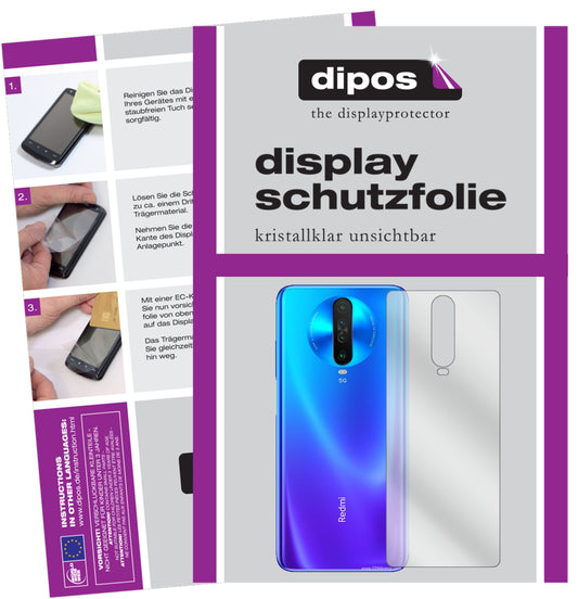 Klare Displayschutzfolie von dipos passend für Xiaomi Redmi K30i Rückseite, präziser Zuschnitt und blasenfrei montiert