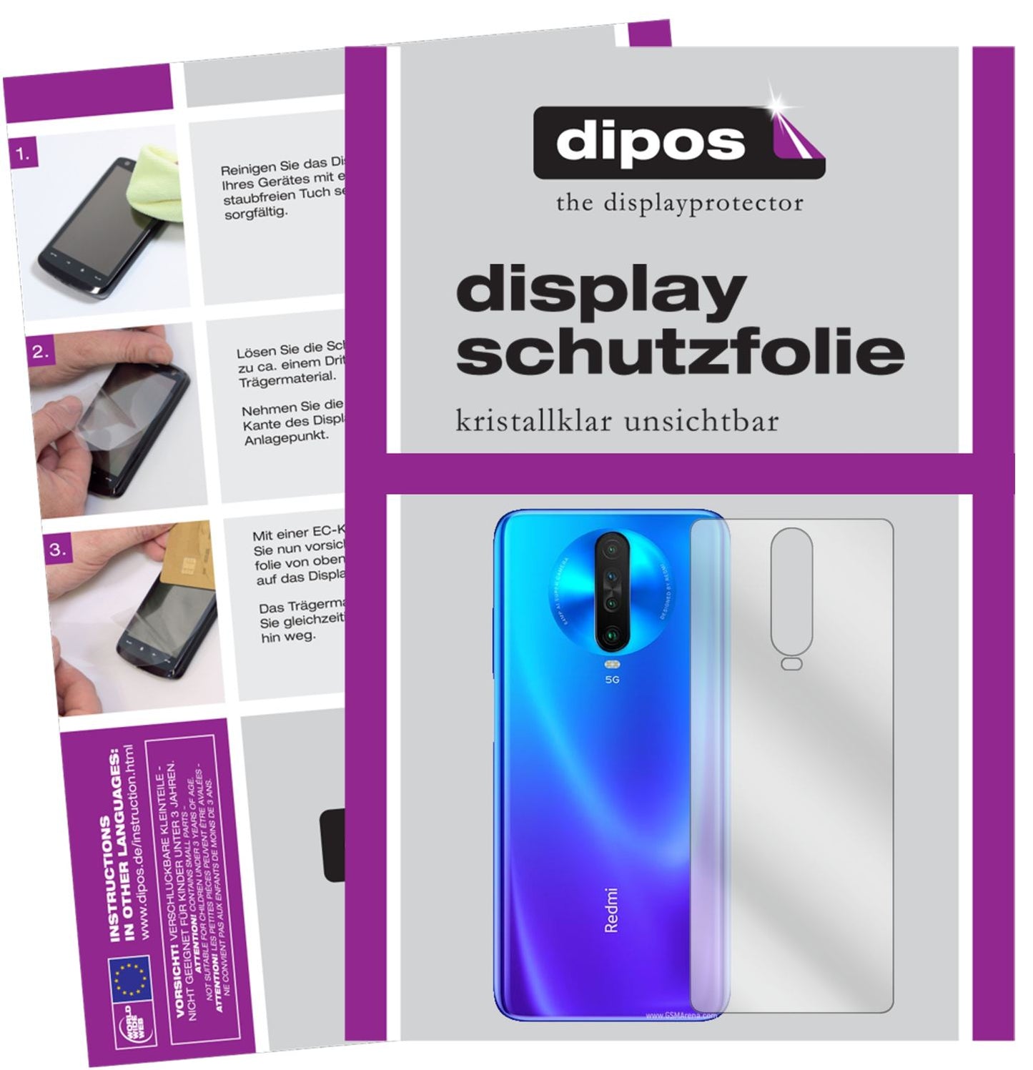 2x Schutzfolie klar für Xiaomi Redmi K30i Rückseite Display-Schutzfolie