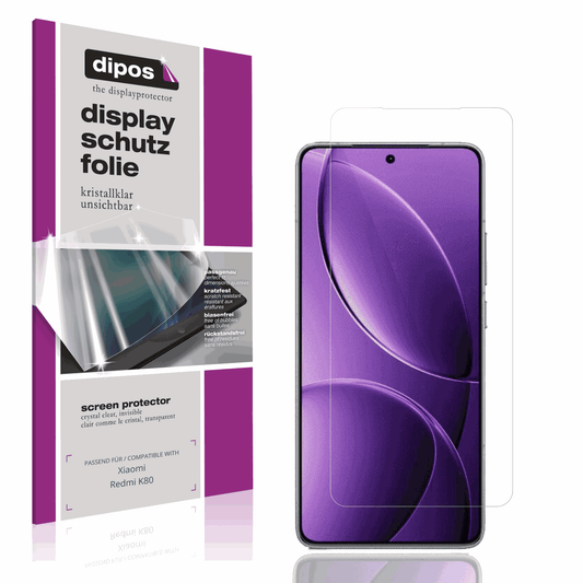 Klare Displayschutzfolie von dipos passend für Xiaomi Redmi K80, präziser Zuschnitt und blasenfrei montiert