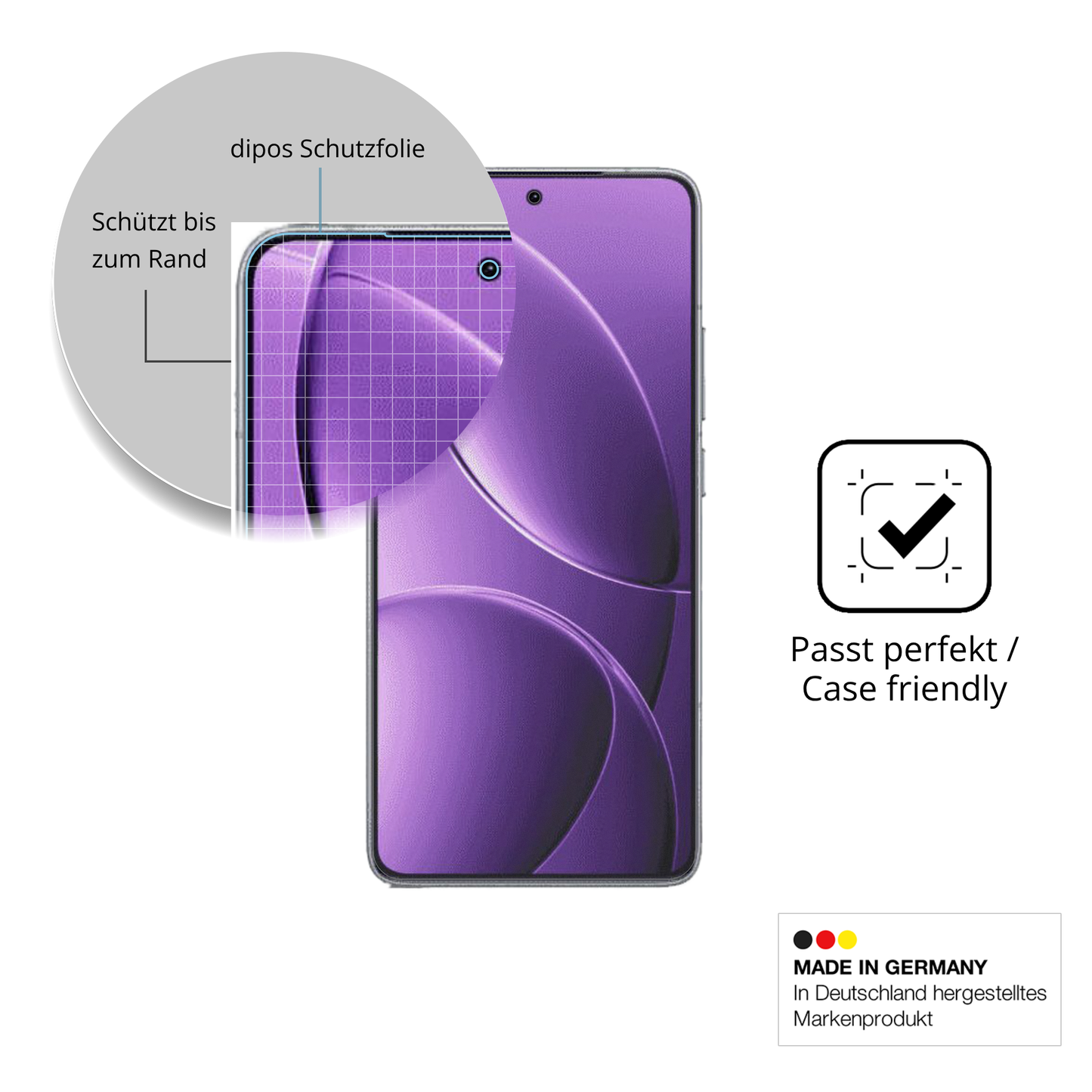 Schutzglasfolie mit optimaler Passform, zur Verwendung mit Hüllen geeignet