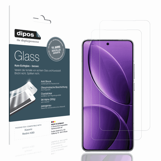 Klare Displayschutzfolie von dipos passend für Xiaomi Redmi K80, 9H kratzfest und blasenfrei montiert
