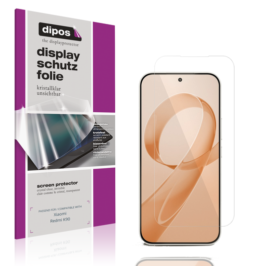 Klare Displayschutzfolie von dipos passend für xiaomiredmi k90, präziser Zuschnitt und blasenfrei montiert