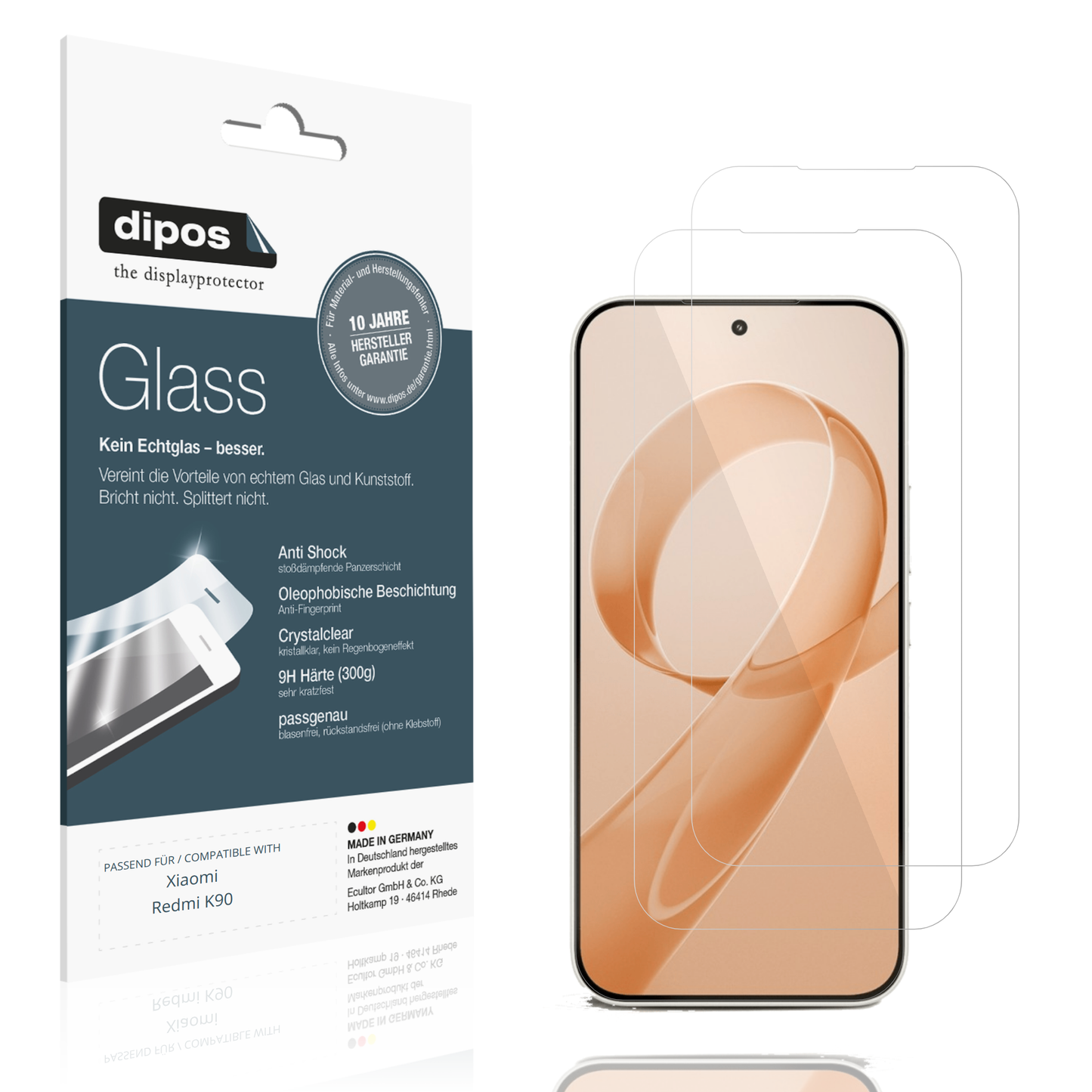 Klare Displayschutzfolie von dipos passend für xiaomiredmi k90, 9H kratzfest und blasenfrei montiert