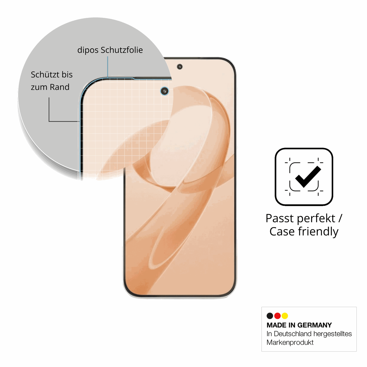 Schutzglasfolie mit optimaler Passform, zur Verwendung mit Hüllen geeignet
