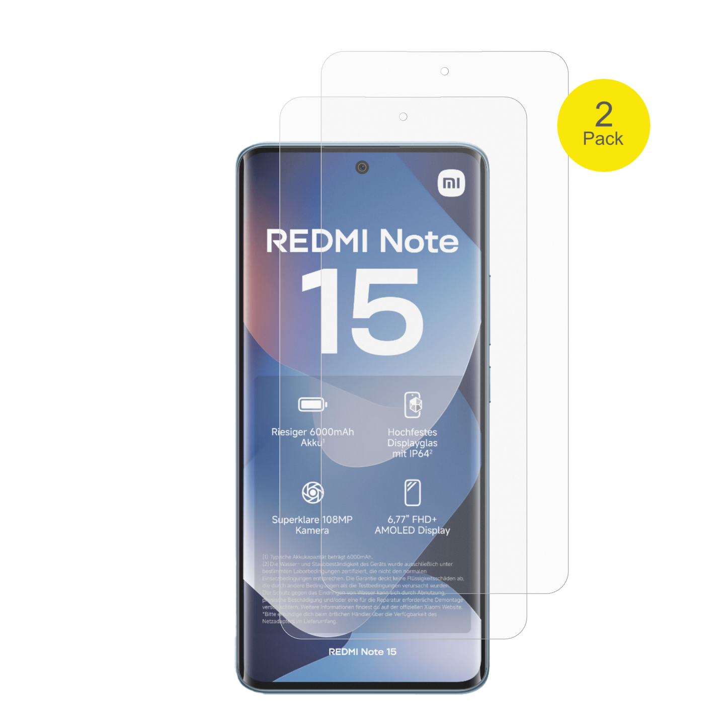 XiaomiRedmi Note 15 mit aufgebrachter dipos Flex Schutzfolie, glasklare Darstellung ohne Einschränkungen