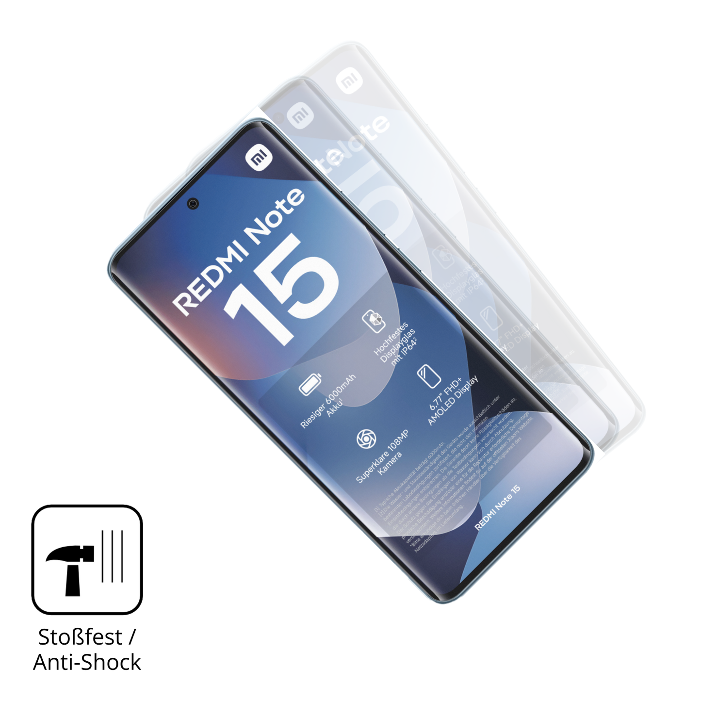 Schutz gegen Kratzer auf dem Xiaomi Redmi Note 15 Glas durch Schlüssel, Stöße gegen die Tischkante oder Stürze