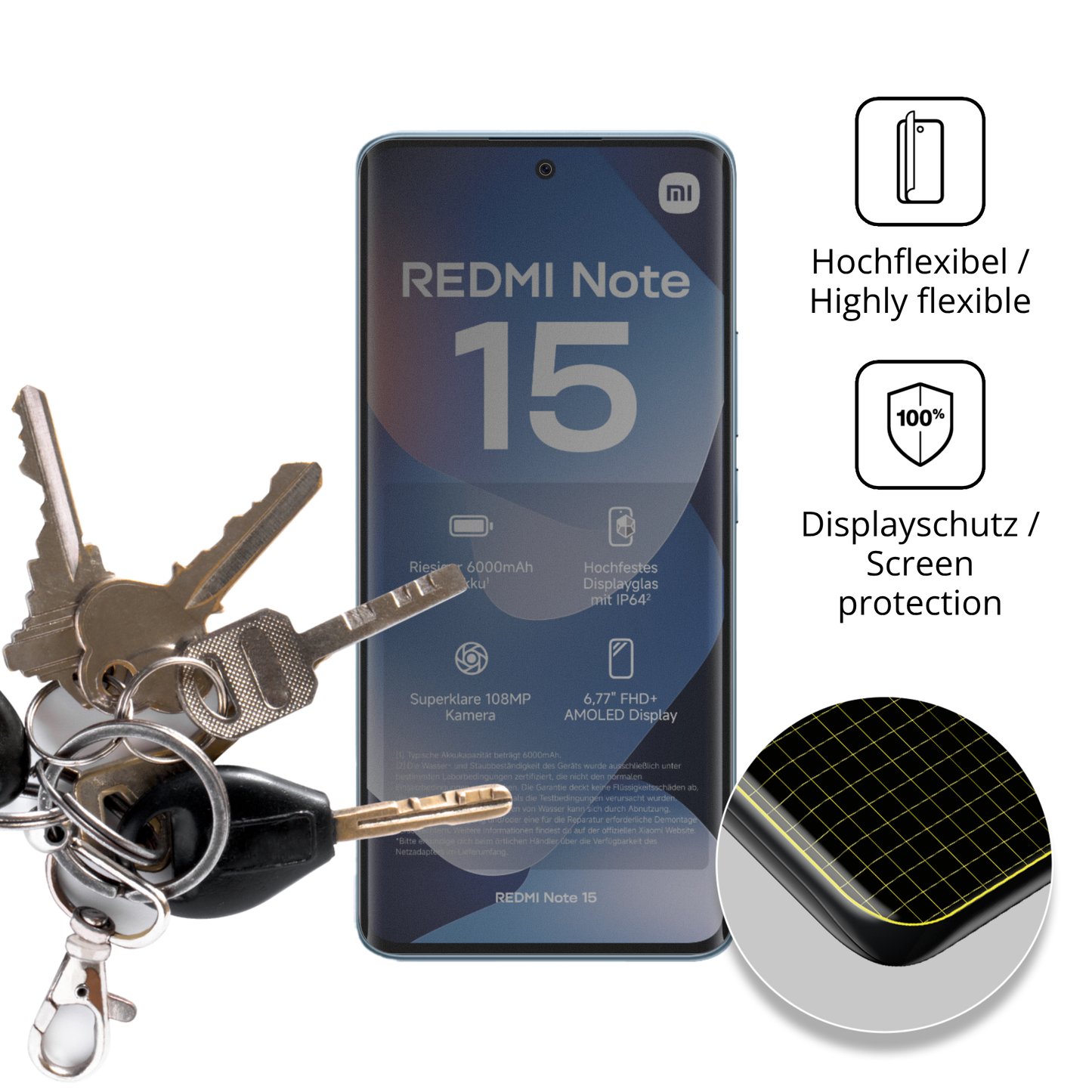 dipos Displayschutz für Xiaomi Redmi Note 15, mit Blickschutzfilter und perfekter Passform auch für die Rundungen