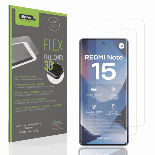 Matte Displayschutzfolie von dipos passend für Xiaomi Redmi note 15 4g, 100% Displayabdeckung und blasenfreie Montage