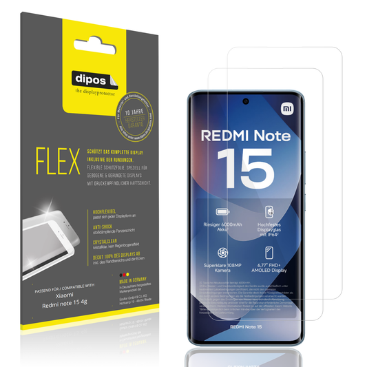 Klare Displayschutzfolie von dipos passend für Xiaomi Redmi note 15 4g, 100% Displayabdeckung und blasenfreie Montage