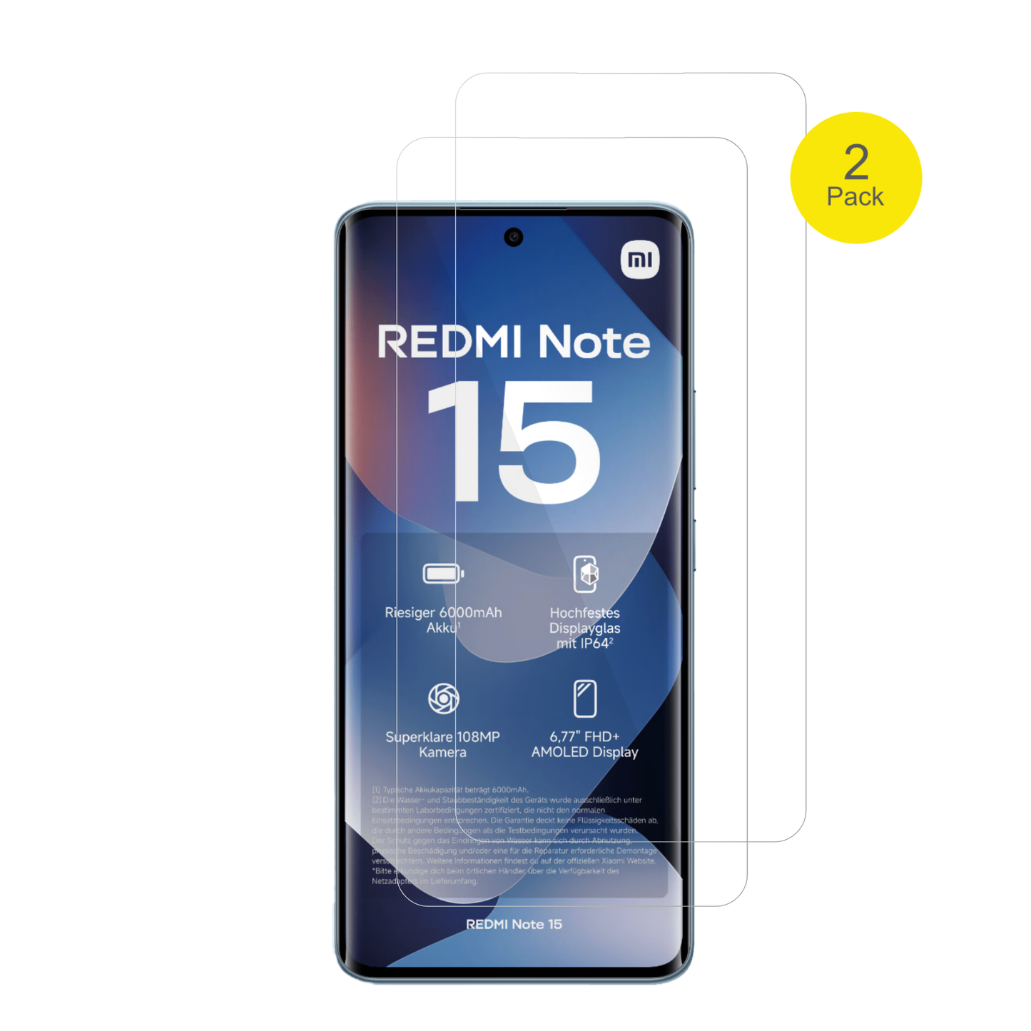 XiaomiRedmi note 15 4g mit aufgebrachter dipos Displayschutzfolie, glasklare Darstellung ohne Einschränkungen