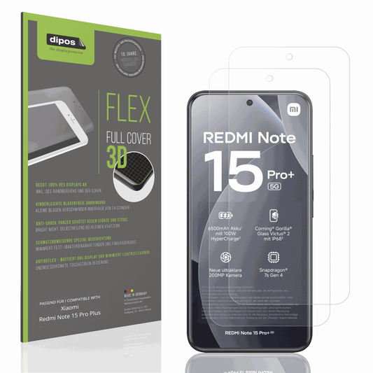 Matte Displayschutzfolie von dipos passend für Xiaomi Redmi Note 15 Pro Plus, 100% Displayabdeckung und blasenfreie Montage