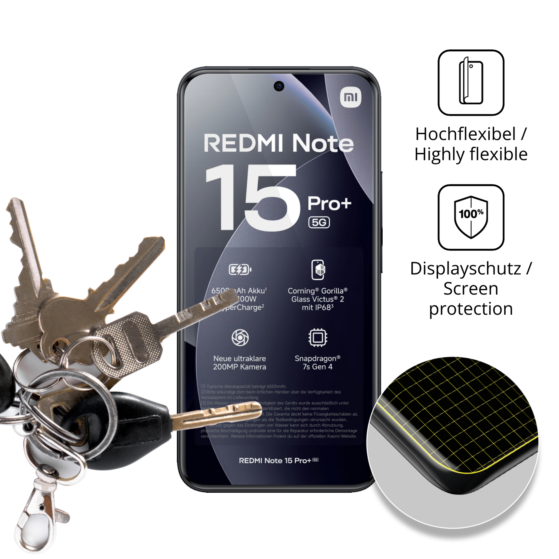 dipos Displayschutz für Xiaomi Redmi Note 15 Pro Plus, transparente Oberfläche, geringe Dicke und perfekte Passform