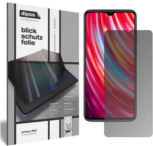 Blickschutzfolie von dipos passend für Xiaomi Redmi Note 8 Pro, präziser Zuschnitt und blasenfrei montiert