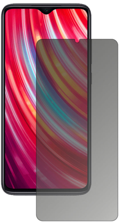 XiaomiRedmi Note 8 Pro mit aufgebrachtem dipos Displayschutz, der seitliche Einblicke blockiert