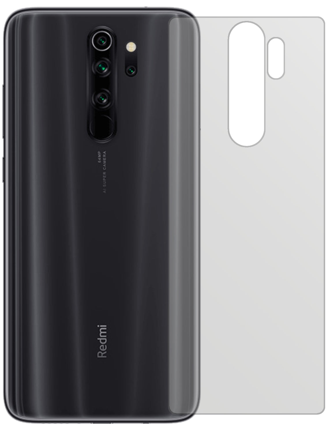 XiaomiRedmi Note 8 Pro Rückseite mit aufgebrachter dipos Displayschutzfolie, die lästige Fingerabdrücke minimiert
