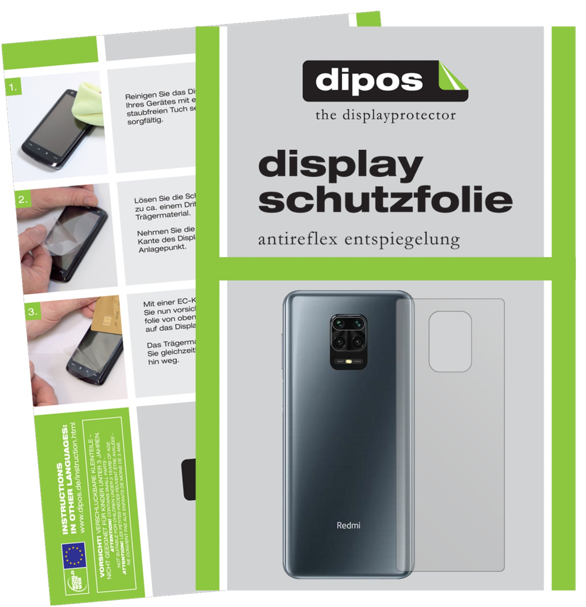 Matte Displayschutzfolie von dipos passend für Xiaomi Redmi Note 9 Pro Max Rückseite, präziser Zuschnitt und blasenfrei montiert