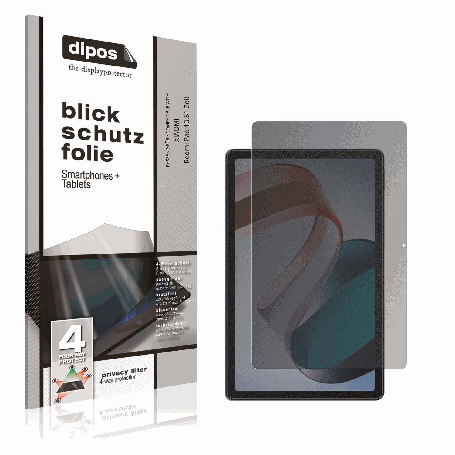 Blickschutzfolie von dipos passend für XIAOMI Redmi Pad 10.61 Zoll, präziser Zuschnitt und blasenfrei montiert