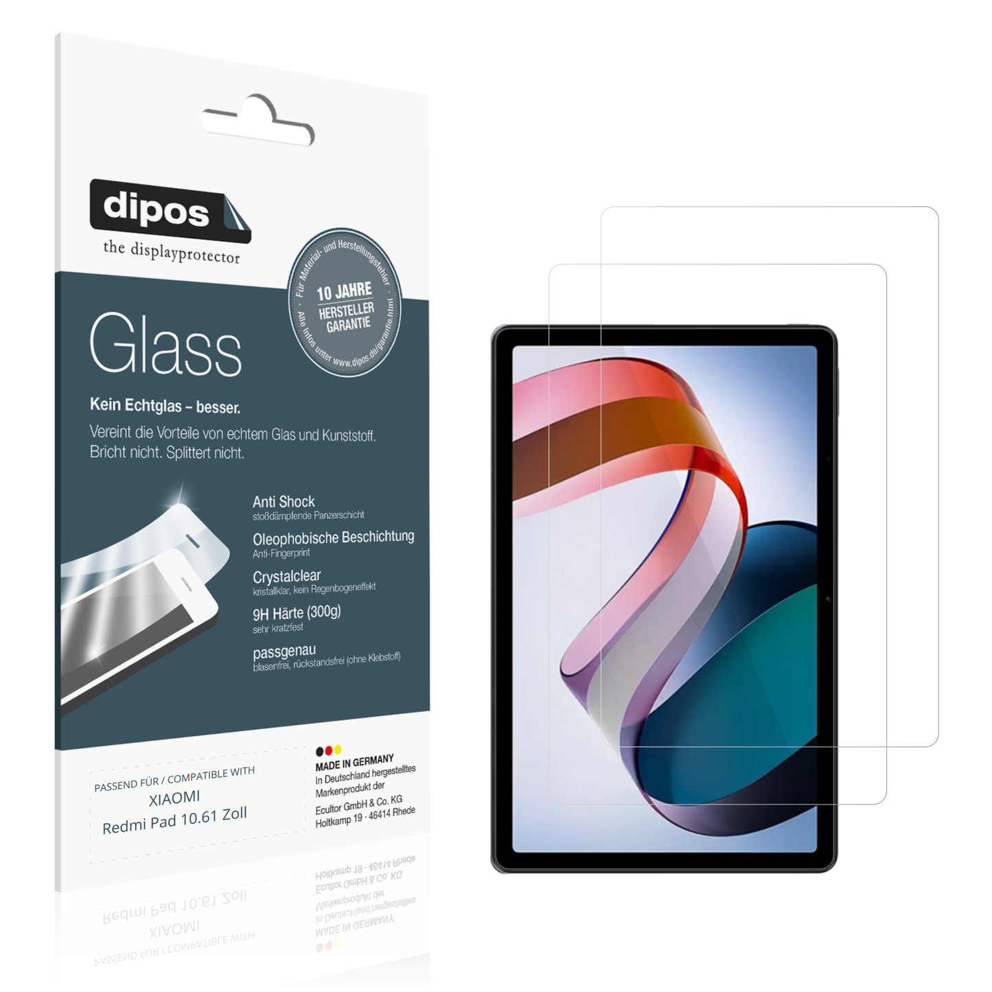 Klare Displayschutzfolie von dipos passend für XIAOMI Redmi Pad 10.61 Zoll, 9H kratzfest und blasenfrei montiert