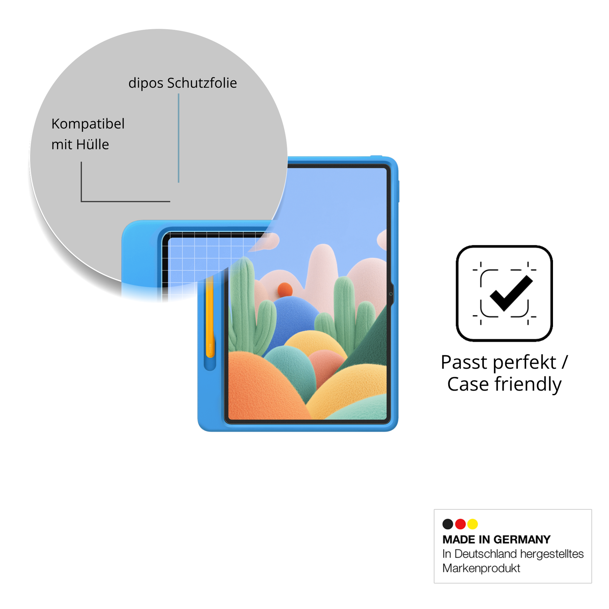 Schutzfolie mit optimaler Passform, zur Verwendung mit Hüllen geeignet