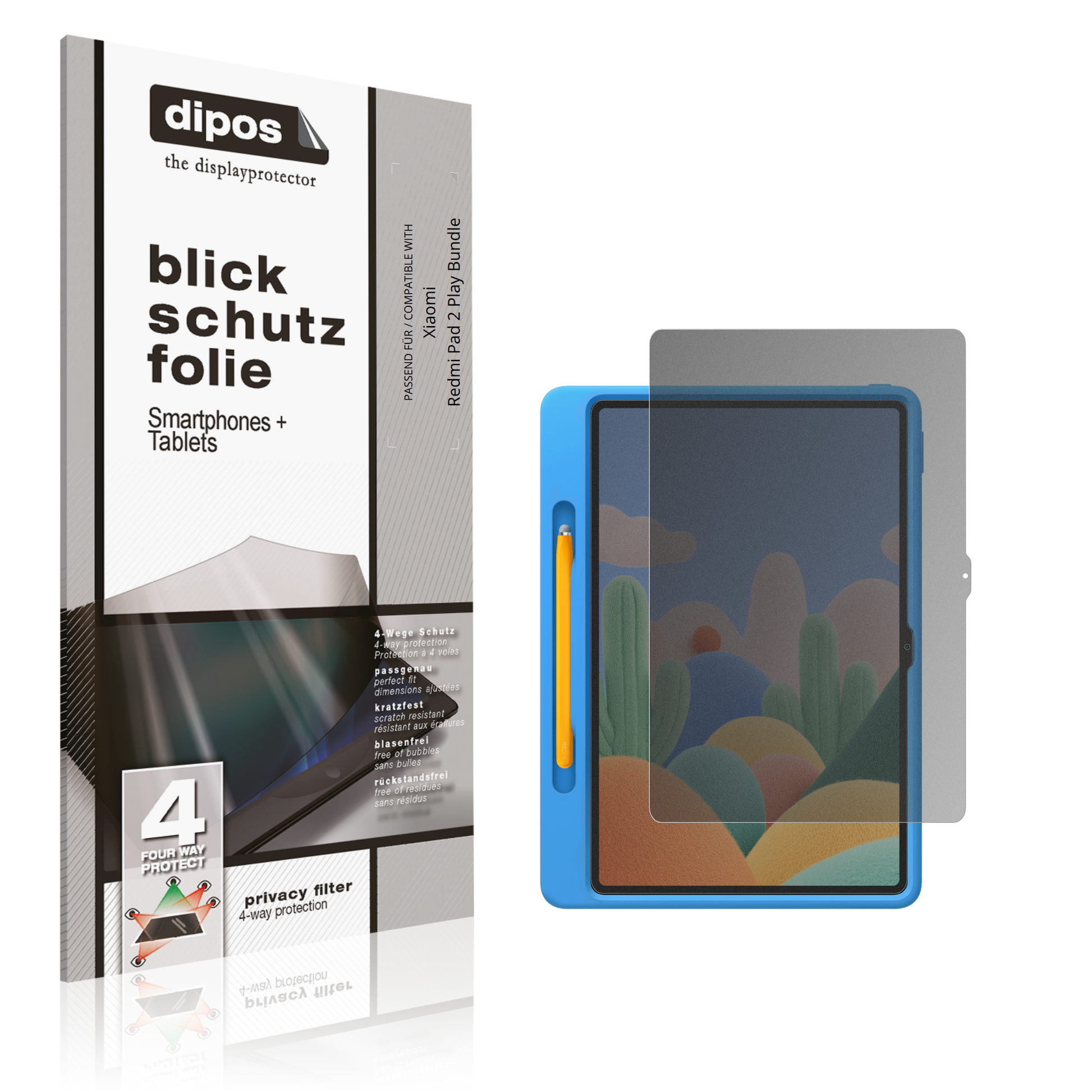 Blickschutzfolie von dipos passend für Xiaomi Redmi Pad 2 Play Bundle, präziser Zuschnitt und blasenfrei montiert