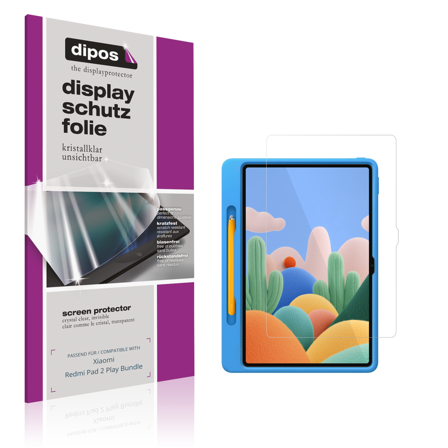 Klare Displayschutzfolie von dipos passend für Xiaomi Redmi Pad 2 Play Bundle, präziser Zuschnitt und blasenfrei montiert
