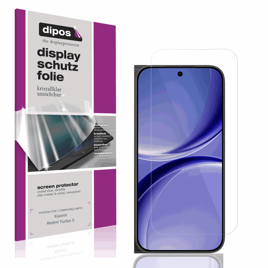 Klare Displayschutzfolie von dipos passend für Xiaomi Redmi Turbo 5, präziser Zuschnitt und blasenfrei montiert