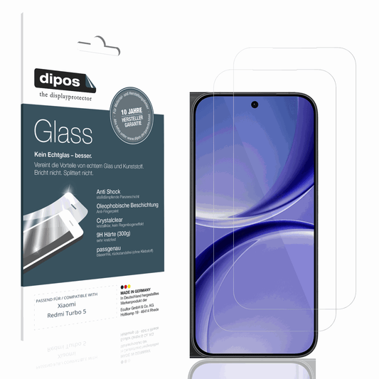 Klare Displayschutzfolie von dipos passend für Xiaomi Redmi Turbo 5, 9H kratzfest und blasenfrei montiert
