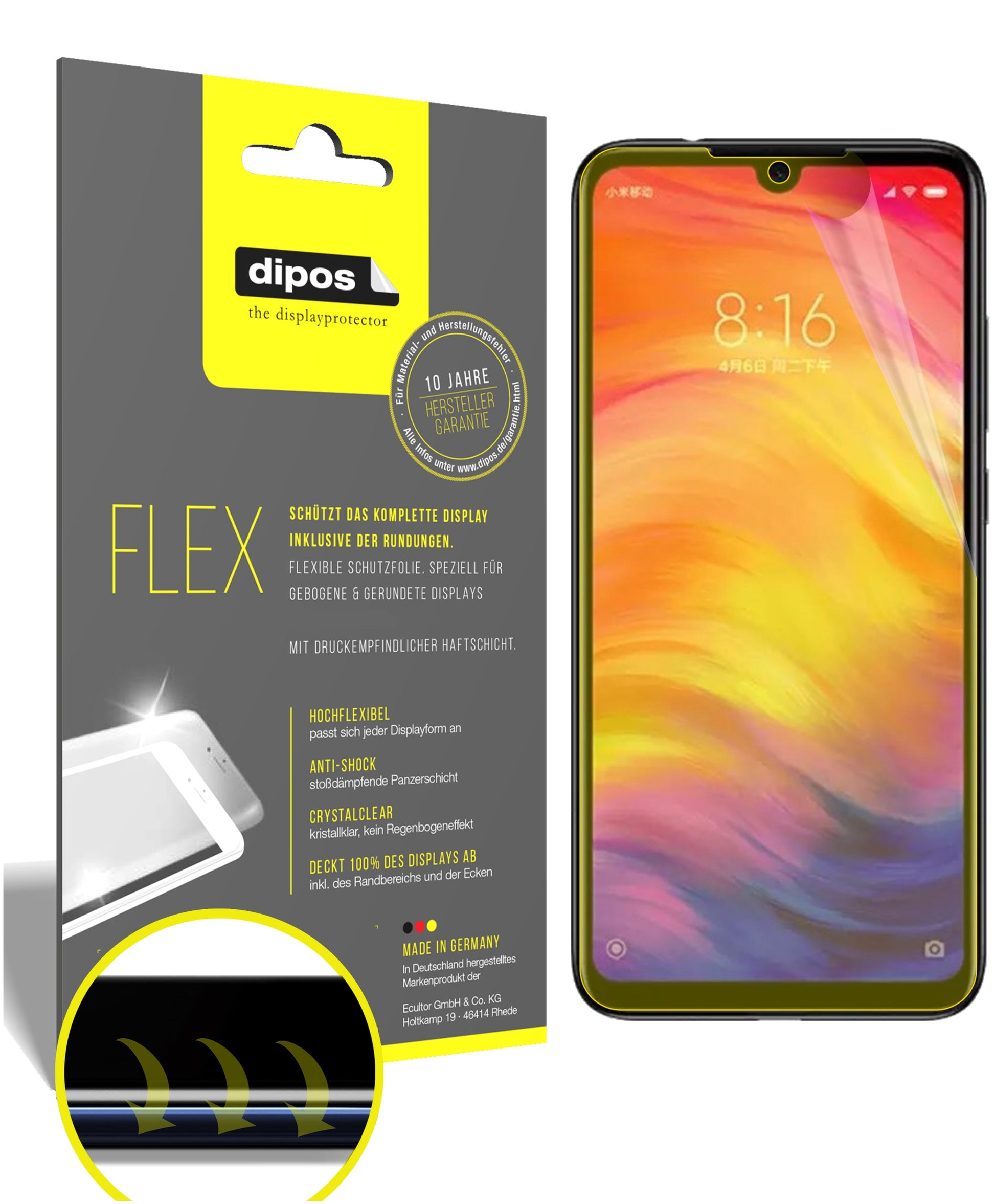 Klare Displayschutzfolie von dipos passend für Xiaomi Redmi Y3, 100% Displayabdeckung und blasenfreie Montage