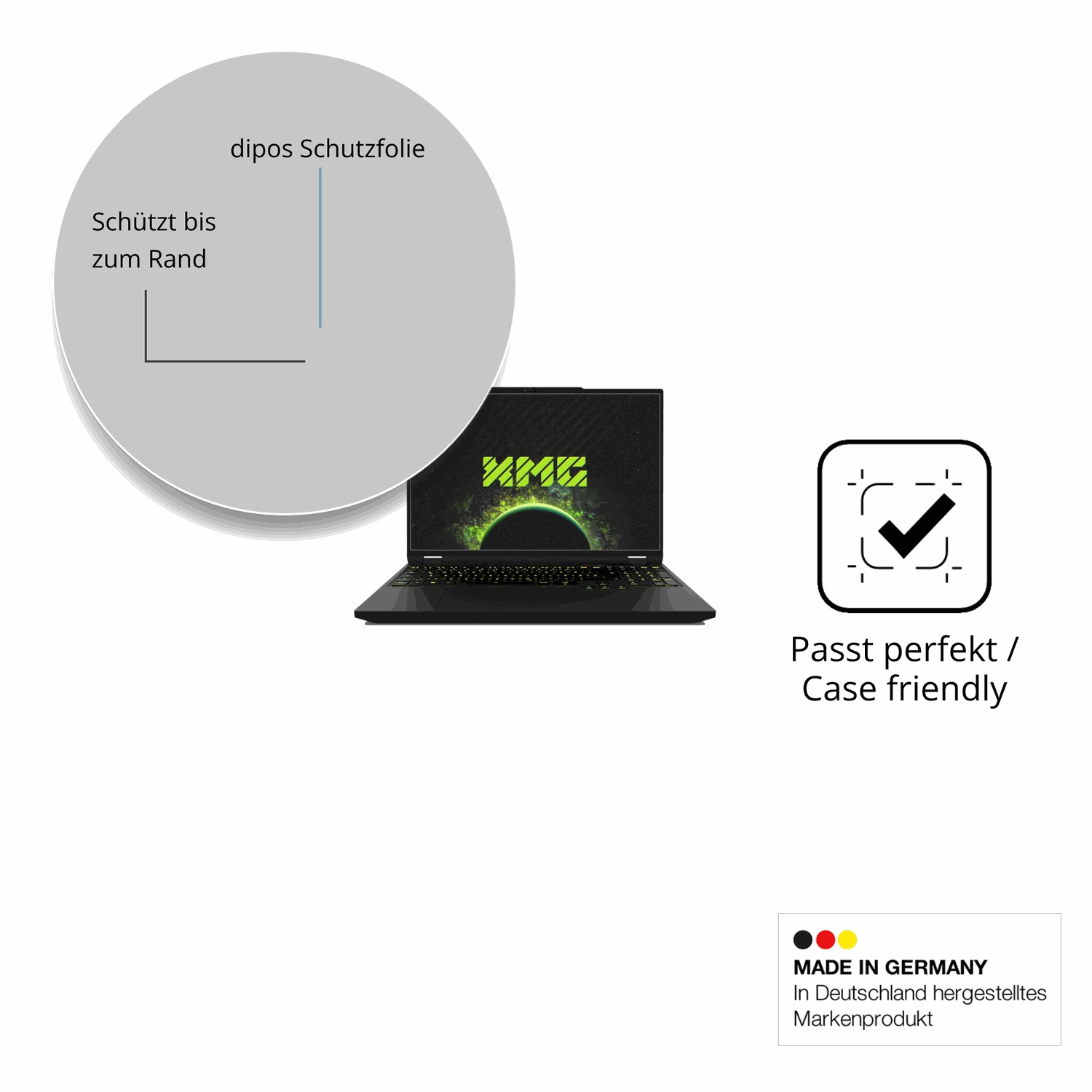 Schutzglasfolie mit optimaler Passform, zur Verwendung mit Hüllen geeignet