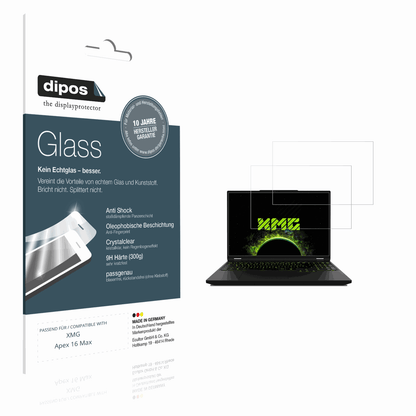 Klare Displayschutzfolie von dipos passend für XMG Apex 16 Max, 9H kratzfest und blasenfrei montiert