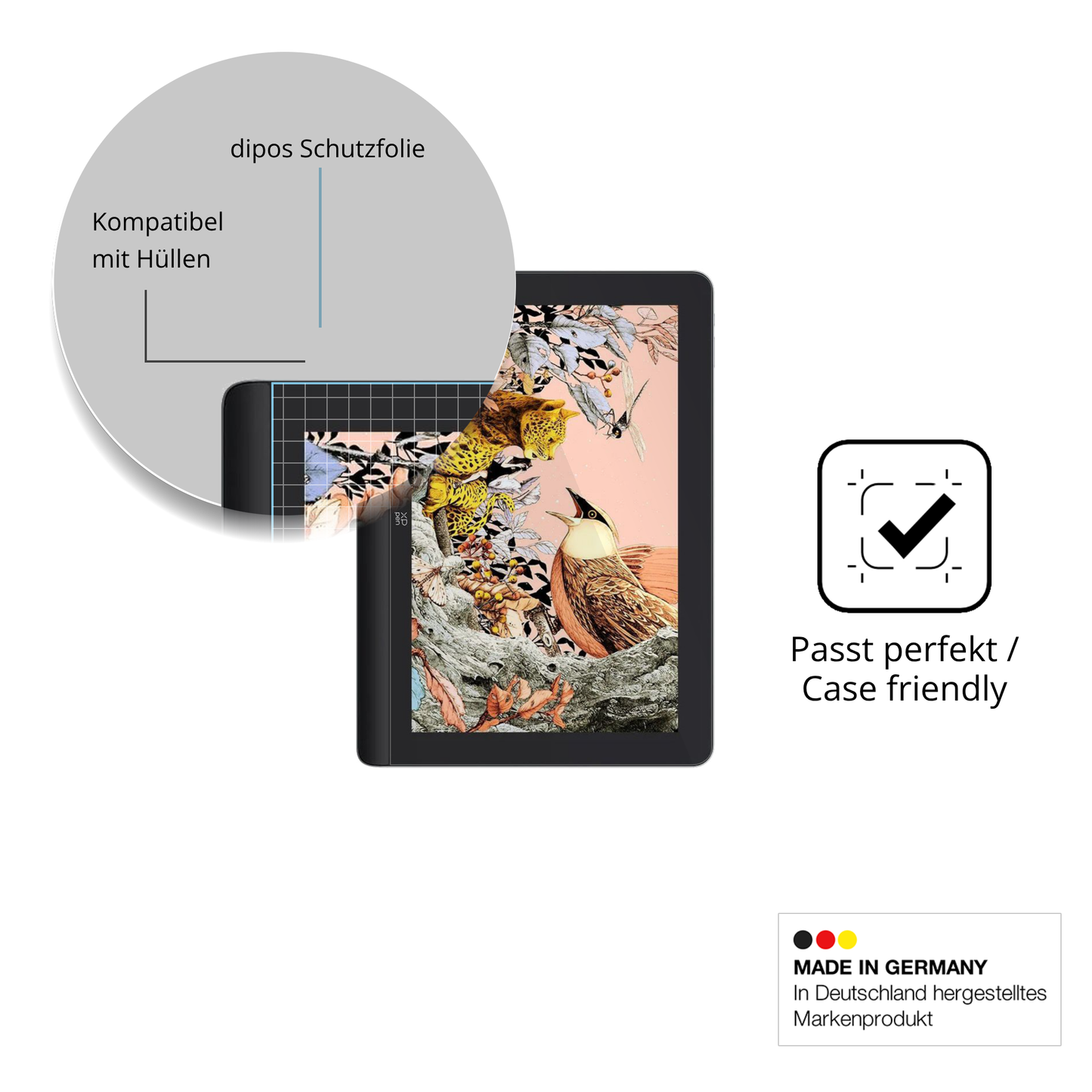 Schutzfolie mit optimaler Passform, zur Verwendung mit Hüllen geeignet