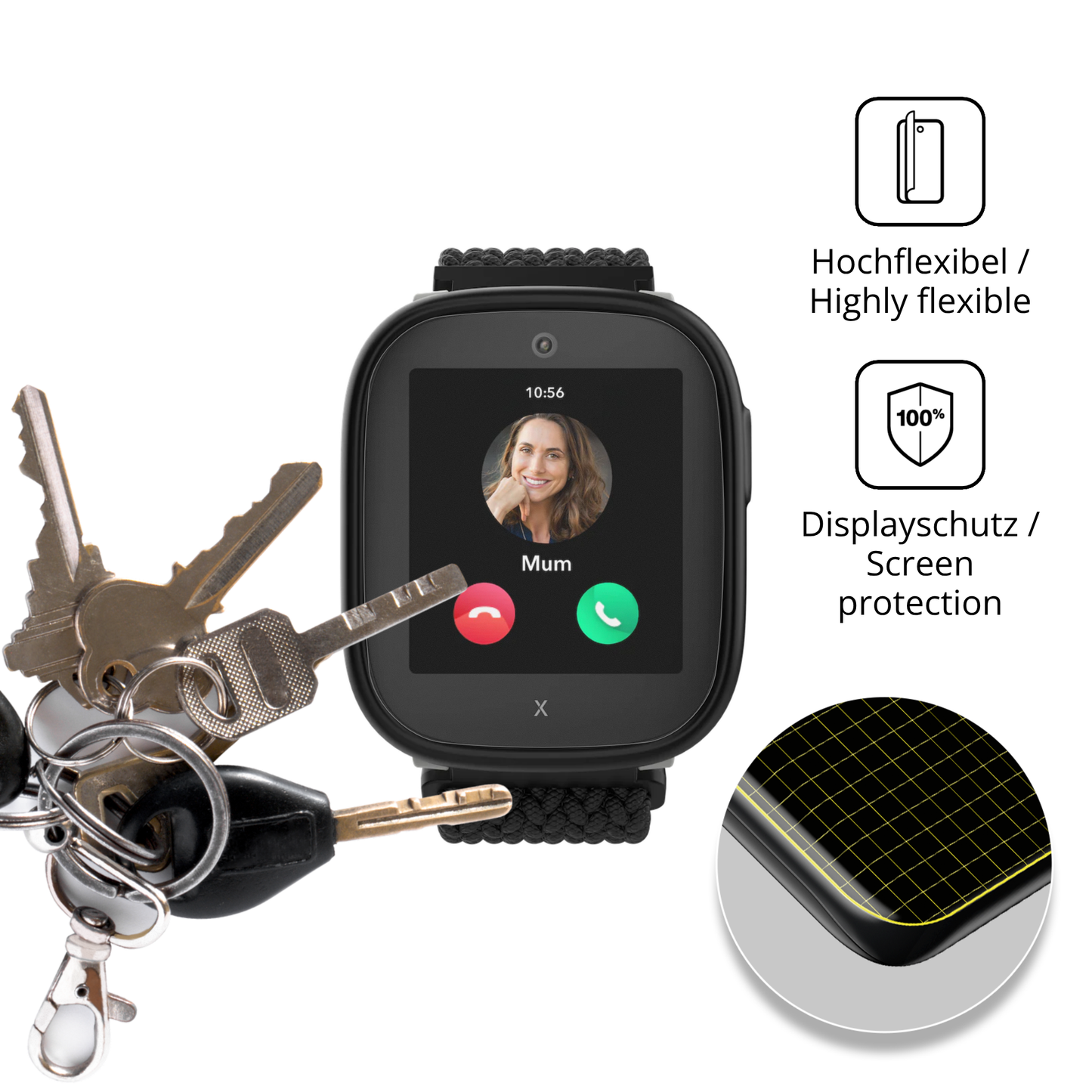dipos Displayschutz für Xplora X6 Play eSIM (2. Generation), transparente Oberfläche, perfekte Passform auch für die Rundungen