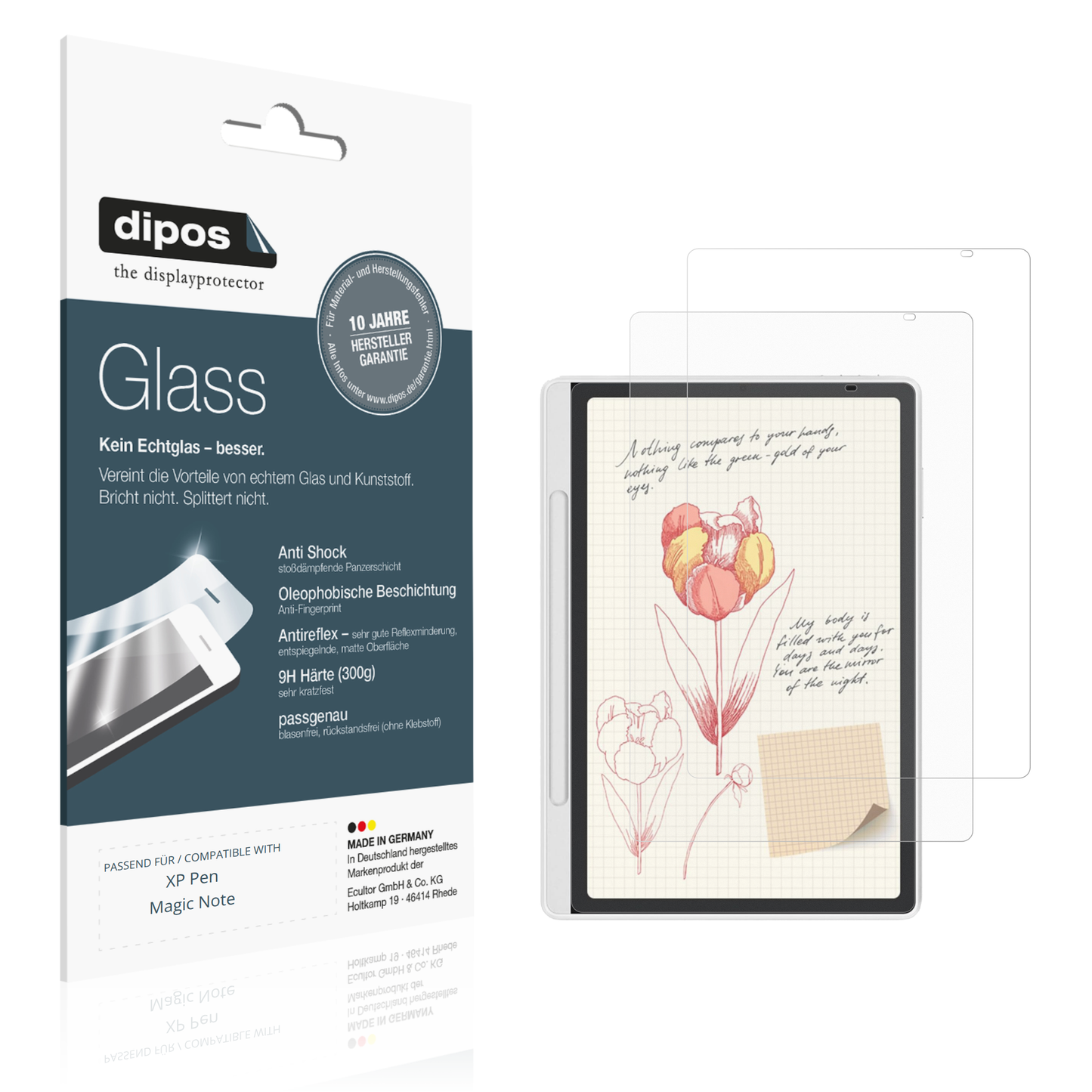 Matte Displayschutzfolie von dipos passend für XP Pen Magic Note, 9H kratzfest und blasenfrei montiert