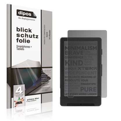 Blickschutzfolie von dipos passend für Xteink X4 eReader, präziser Zuschnitt und blasenfrei montiert
