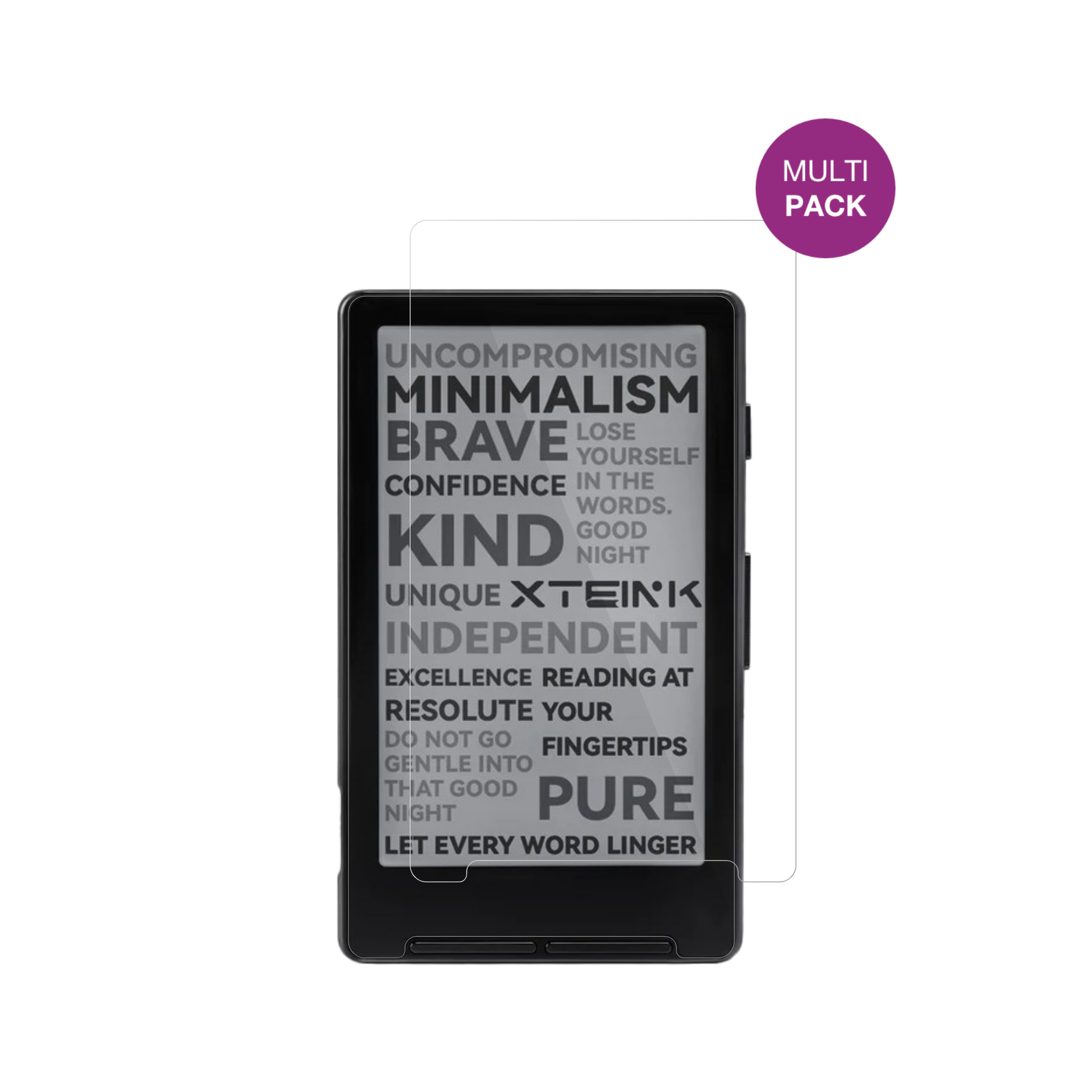 XteinkX4 eReader mit aufgebrachter dipos Displayschutzfolie, glasklare Darstellung ohne Einschränkungen