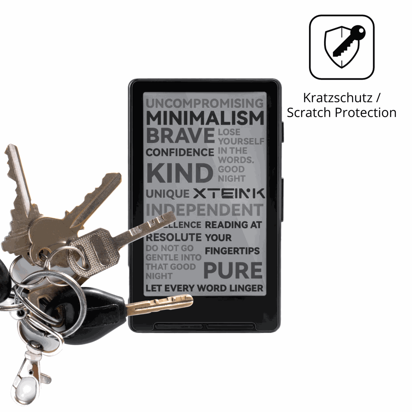 Schutz gegen Kratzer auf dem Xteink X4 eReader Glas durch Schlüssel oder Ähnliches