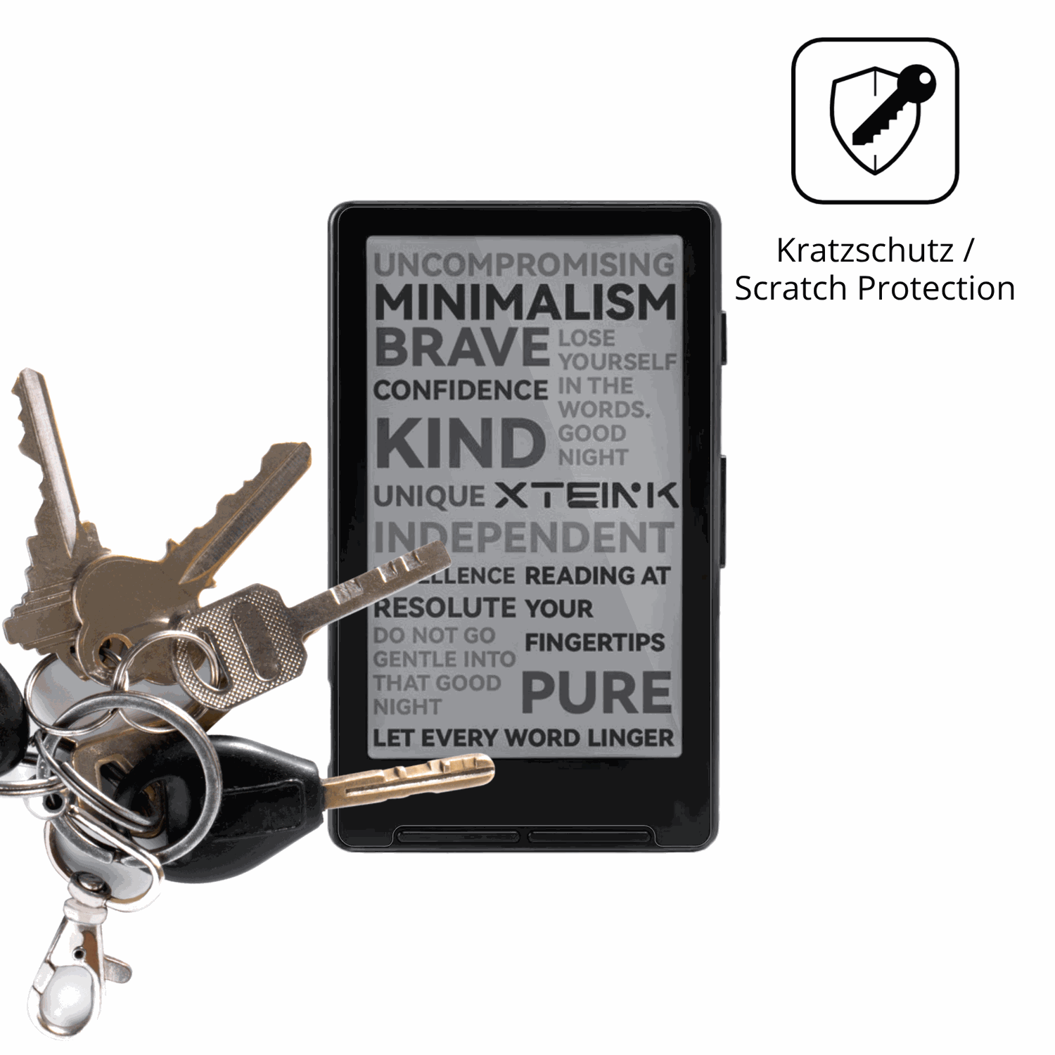 Schutz gegen Kratzer auf dem Xteink X4 eReader Glas durch Schlüssel oder Ähnliches