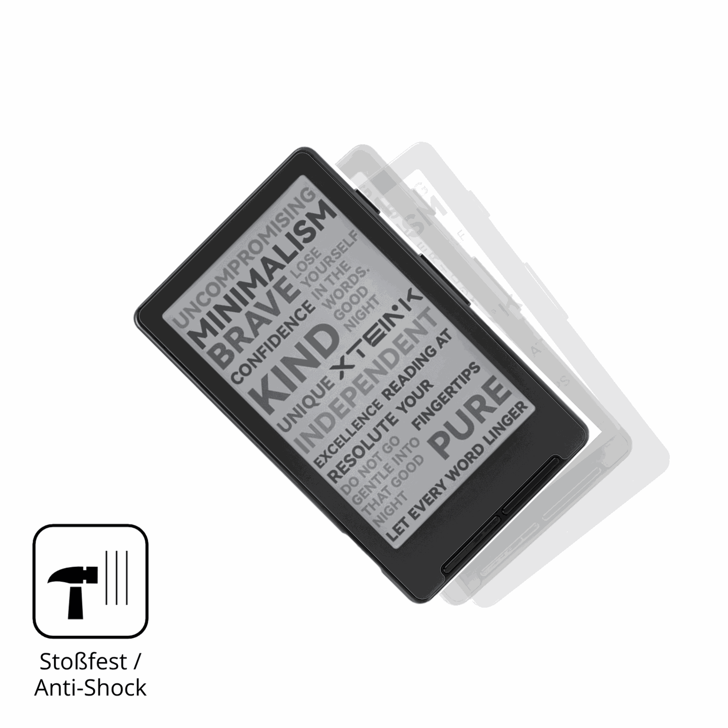 Schutz gegen Kratzer auf dem Xteink X4 eReader Glas durch Schlüssel, Stöße gegen die Tischkante oder Stürze