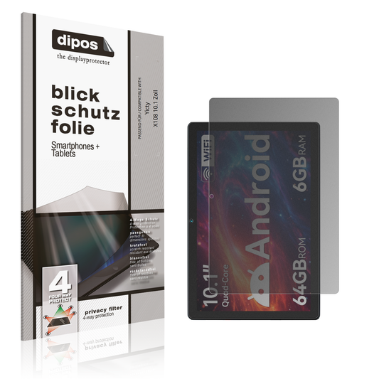 Blickschutzfolie von dipos passend für yictyx108 10.1 zoll, präziser Zuschnitt und blasenfrei montiert