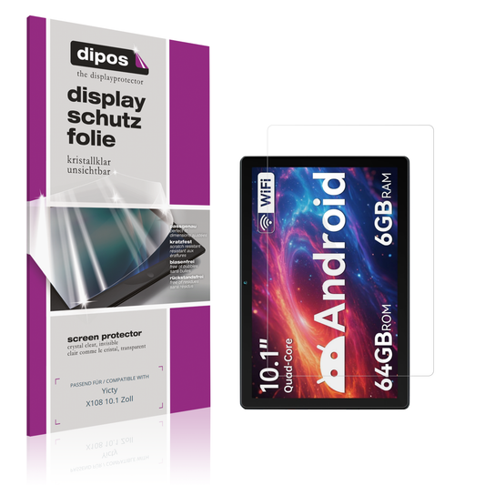 Klare Displayschutzfolie von dipos passend für yictyx108 10.1 zoll, präziser Zuschnitt und blasenfrei montiert