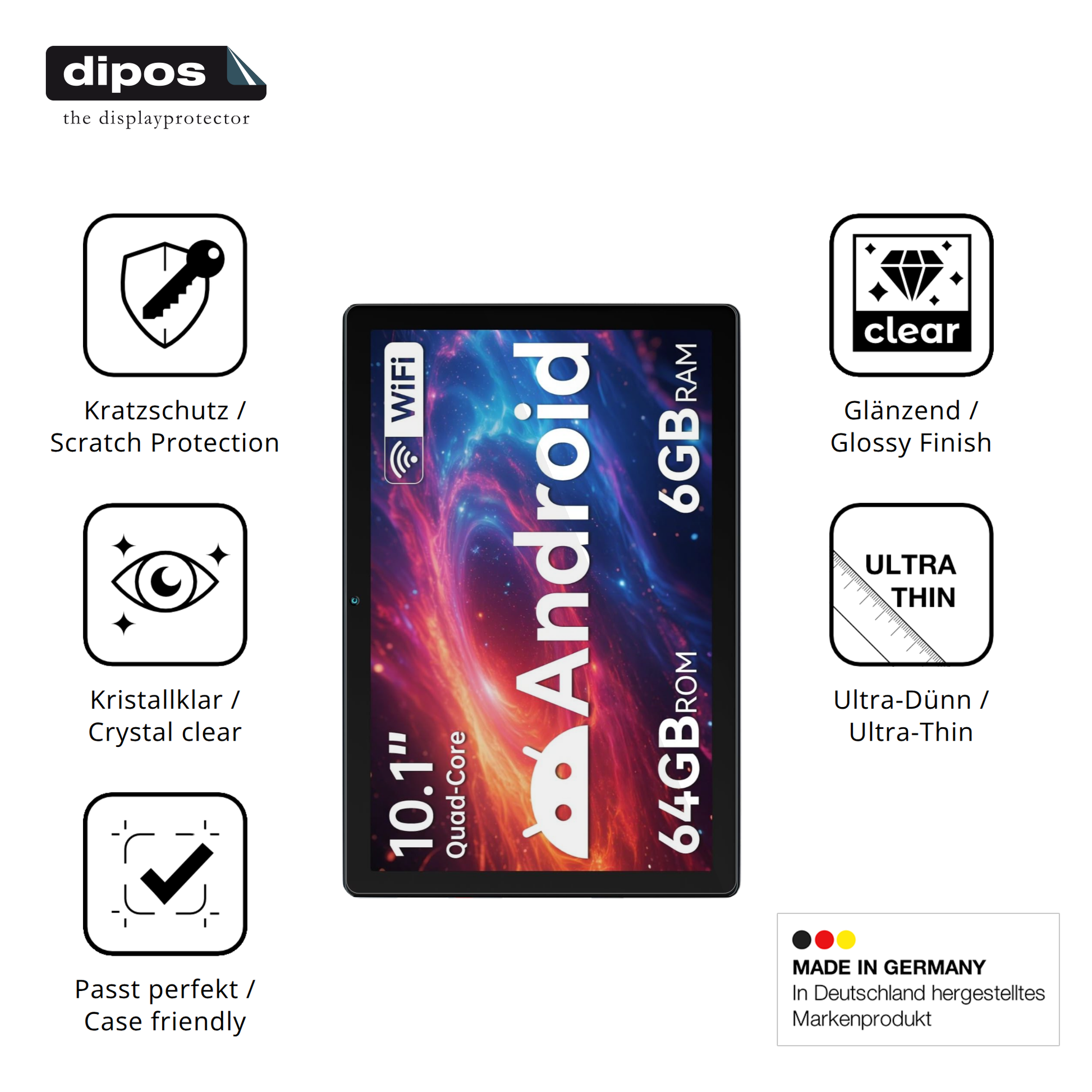 Displayschutz hergestellt in Deutschland, höchste Qualität made in Germany