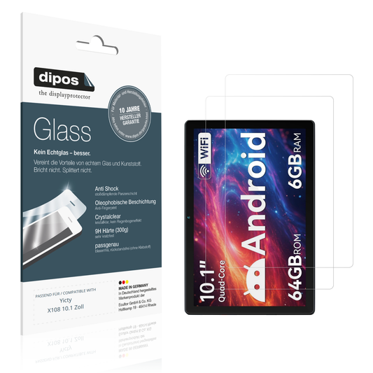 Klare Displayschutzfolie von dipos passend für yictyx108 10.1 zoll, 9H kratzfest und blasenfrei montiert