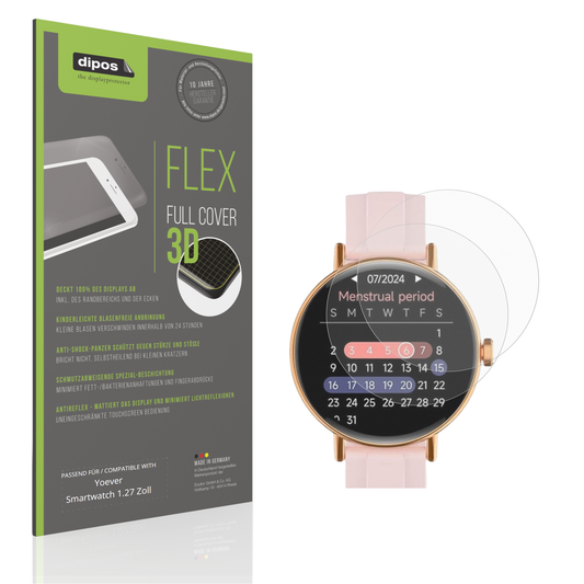 Matte Displayschutzfolie von dipos passend für Yoever Smartwatch 1.27 Zoll, 100% Displayabdeckung und blasenfreie Montage