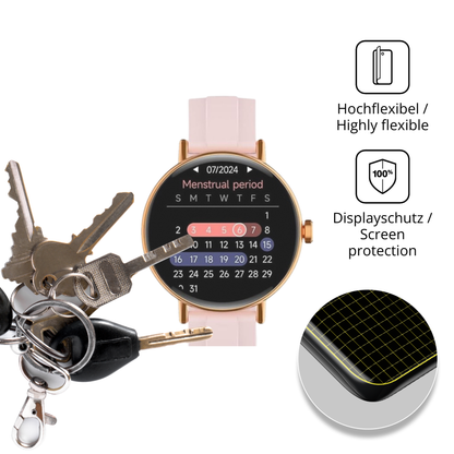 dipos Displayschutz für Yoever Smartwatch 1.27 Zoll, transparente Oberfläche, perfekte Passform auch für die Rundungen