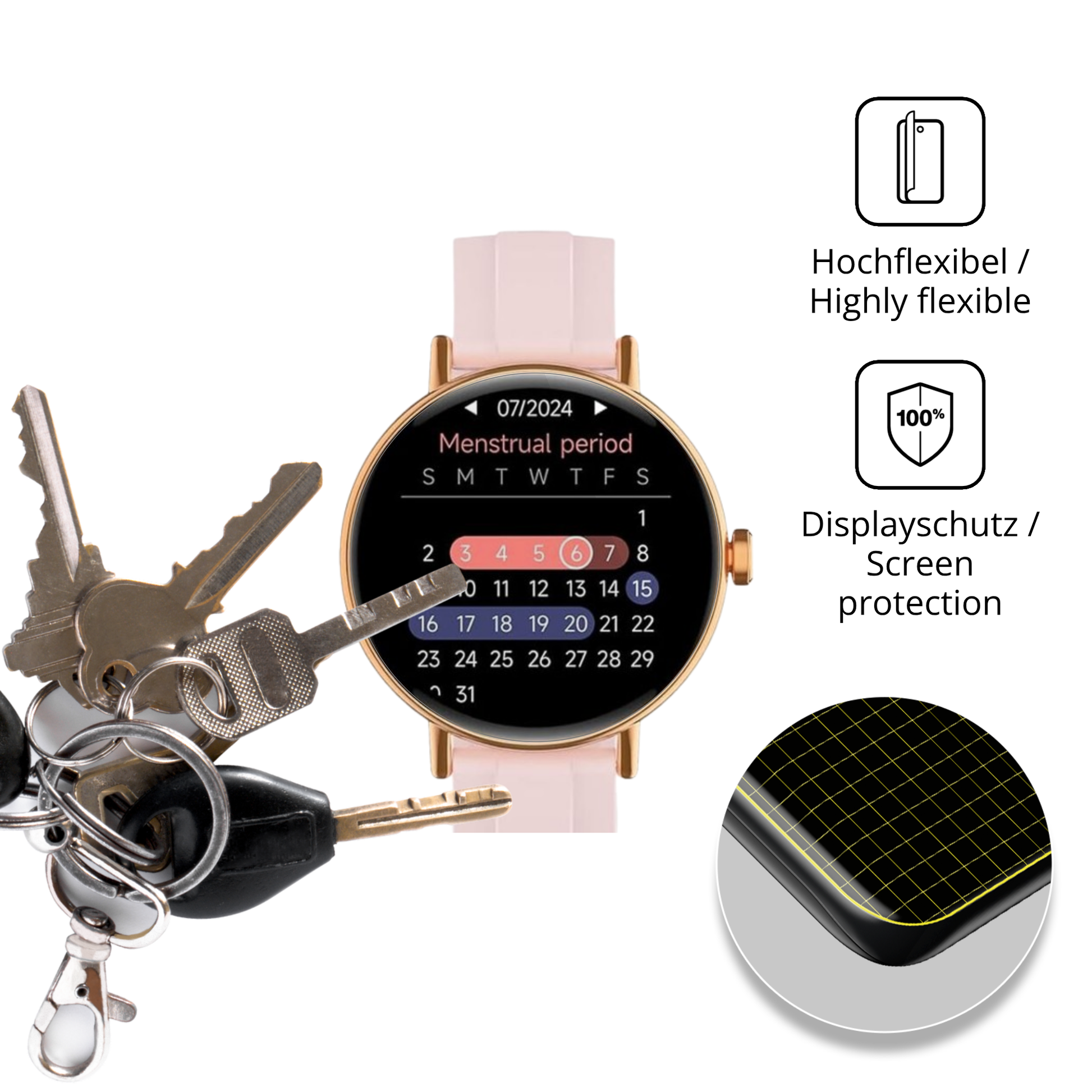dipos Displayschutz für Yoever Smartwatch 1.27 Zoll, transparente Oberfläche, geringe Dicke und perfekte Passform